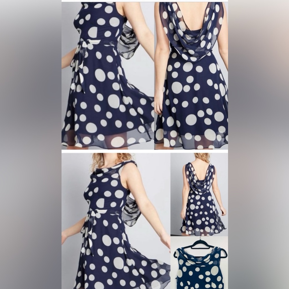 4/$10 NWT Liza Luxe navy and white dot dress sz L
